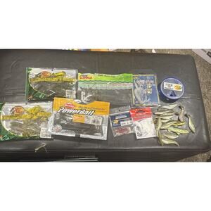 Bass Fishing Tackle Lot Berkley PowerBait Hooks Spinnerbait Soft Plastics